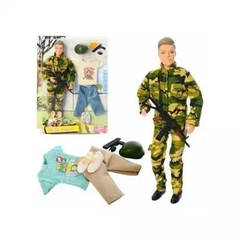 Кукла 30 см с набором одежды и аксессуарами:брюки,футболка, кроссовки,каска,оружие 2 вида в ассортименте в блистере