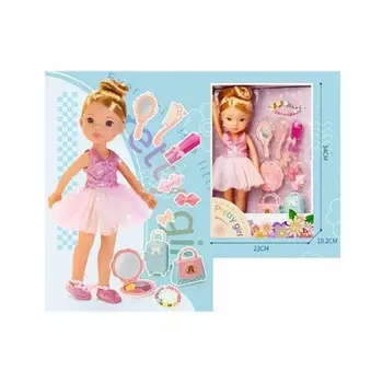 Кукла (32см) Pretty с аксессуарами(10 предметов) в коробке браслет,зеркало,расческа,сумка,чемодан,тени,заколки,помада