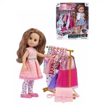 Кукла (32см) с аксессуарами и набором одежды в коробке в белом полукомбинезоне;вешалка,сумочка,туфли