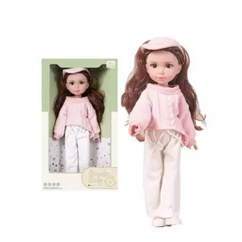 Кукла (33см) шатенка в розовом свитере, белых брюках и бейсб олке в коробке