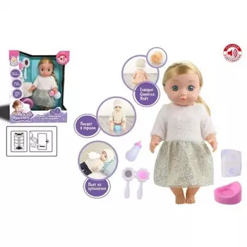 Кукла 35см в блестящей юбке с аксессуарами (5 предметов) на батарейках (5 функций) в коробке