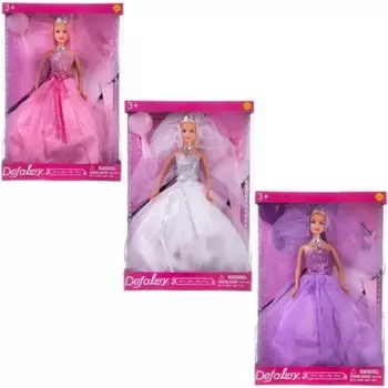 Кукла-невеста 29 см 3 вида в ассортименте в блистере платье белое/розовое/сиреневое,расческа,туфли