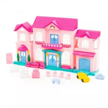 Кукольный домик "София" с набором мебели и автомобилем 14 элементов, в пакете 78018