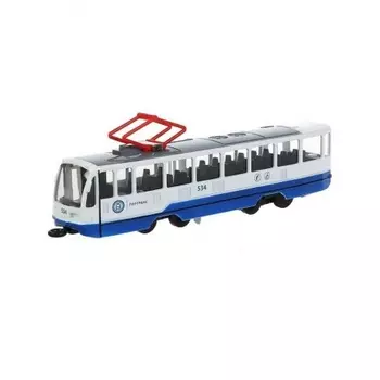 Модель металл свет-звук ТРАМВАЙ 18,5 см, двери, инерц ТRАМ71403-18SL-ВUWН