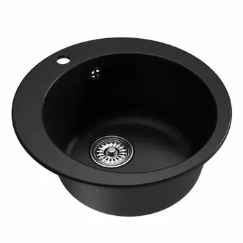Мойкa MIXLINE ML-GM13 круглая ультра-черная (344) 495мм (глуб. чаши 200) NEW (551898)