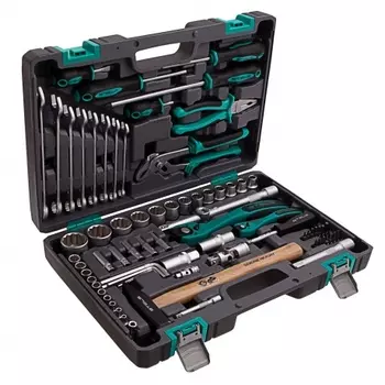 Набор инструментов, 1/2", 1/4", CrV, 12 гранные головки, пластиковый кейс, 76 предметов// Stels