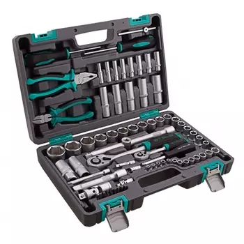 Набор инструментов, 1/2", 1/4", CrV, пластиковый кейс 69 предметов// Stels