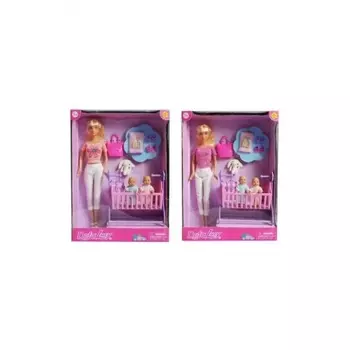 Набор "Мама с малышами" в коробке 1 кукла,2 пупса,кроватка,аксессуары 8359