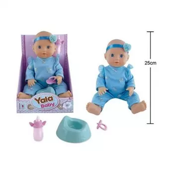 Набор "Мой малыш"(4 предмета) с пупсом(25см) в голубом комби незоне в коробке:бутылочка,горшок,соска;пьет,писает