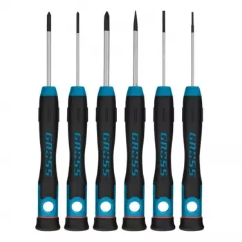 Набор отверток для точной механики, 6 шт., PH + SL, CrMo, 2к рукоятка// Gross