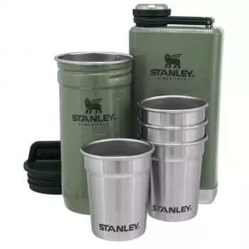Набор подарочный Stanley Adventure (фляга 0,23 л+стопки 4 шт по 59 мл+футляр), темно-зеленый