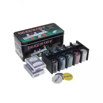 Набор "Покер" в мет.банке (200 фишек с номиналом 4 гр.,2 колоды карт,сукно) арт.1897/BR5018