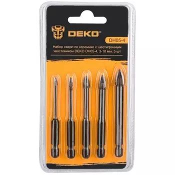 Набор сверл по керамике с шестигранным хвостовиком DEKO DH05-4 , 3-10 мм, 5 шт