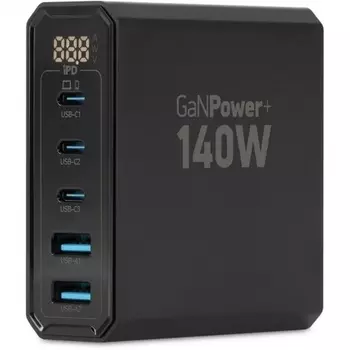 Настольное зар./устр. Digma Pro DPW10A 140W 5A (PD+QC) 3хUSB-C/2xUSB-A универсальное черный (DPW1A4G024BK)