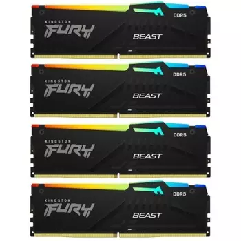 Оперативная память Kingston DDR5 DIMM FURY Beast Black RGB 128Gb (kit 4x32Gb), 5200Mhz, [KF552C40BBAK4-128] CL40