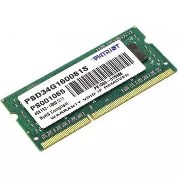 Память SO-DIMM DDR3 Patriot 4Gb 1600MHz (PSD34G160081S)