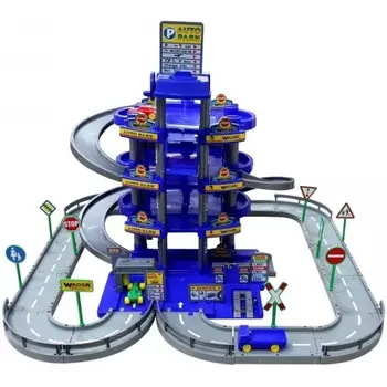 Паркинг Полесье с дорогой и автомобилями синий