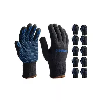 Перчатки ЗУБР МАСТЕР, L-XL, полушерстяные с точечным ПВХ покрытием, утеплённые, противоскользящие, 7 класс, 10 пар (11462-H10)