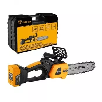 Пила цепная аккумуляторная бесщеточная в кейсе DEKO DKCHS 20, 12", 20В, 2x5.0Ач, з/у