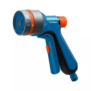 Пистолет поливочный GRINDA F-7, 7 режимов, курок спереди, двухкомпонентный с регулятором напора, PROLine (429120)