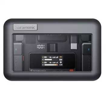 Радиосистема Saramonic Air-02 (TX+TX+RX) 2,4 ГГц приемник + 2 передатчика в кейсе с подзарядкой + 2 проприетарных петличных микрофона, 3,5мм/USB-C