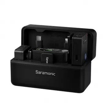 Радиосистема Ultra 01 (TX+TX+RX) 2,4Гц приемник + 2 передатчика в кейсе с подзарядкой, разъем 3,5мм, USB-C, Lightning, цвет черный