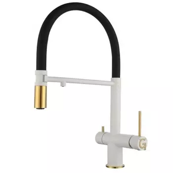 Rivelato Смеситель для кухни Adria U-обр. гибкий излив с краном питьевой воды D-35мм, монтаж: вертикально на раковину, материал: нержавеющая сталь, цвет: иней золото