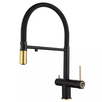Rivelato Смеситель для кухни Adria U-обр. гибкий излив с краном питьевой воды D-35мм, монтаж: вертикально на раковину, материал: нержавеющая сталь, цвет: антрацит золото