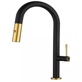 Rivelato Смеситель для кухни Asti U-обр. с выдвижной лейкой D-35мм, монтаж: вертикально на раковину, материал: нержавеющая сталь, цвет: антрацит золото