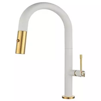 Rivelato Смеситель для кухни Asti U-обр. с выдвижной лейкой D-35мм, монтаж: вертикально на раковину, материал: нержавеющая сталь, цвет: иней золото