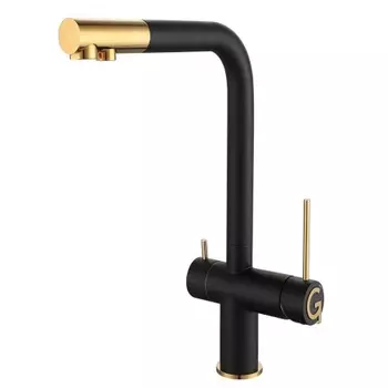 Rivelato Смеситель для кухни Lugano Г-обр. с краном питьевой воды D-35мм, монтаж: вертикально на раковину, материал: нержавеющая сталь, цвет: черный золото