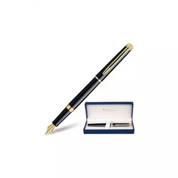 Ручка подарочная перьевая WATERMAN Hemisphere Mars Black GT, черный лак, позолоченные детали, синяя, S0920610