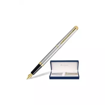 Ручка подарочная перьевая WATERMAN Hemisphere Stainless Steel GT, серебристый корпус, позолоченные детали, синяя, S0920310