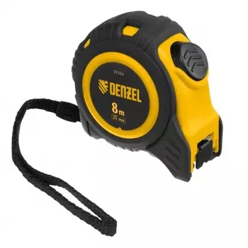 Рулетка 8м х 25мм, обрезиненный корпус, автоматическая фиксация// Denzel