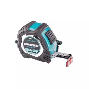 Рулетка Magnetisch, 5м х 25мм, обрезин. корпус,автоматич. фиксация, нейлон. покр.,магн.зацеп// Gross