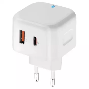 Сетевое зарядное устройство PERO TC10 USB-C + USB-A c кабелем C to L в комплекте, 20W, белый