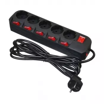 Сетевой фильтр Buro 500SH-3-B (5 розеток, 3 м) 500SH-3-B) черный (коробка) {992293}