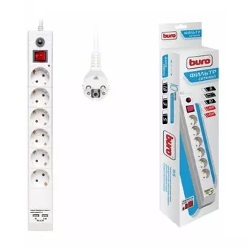 Сетевой фильтр Buro BU-SP1.8_USB_2A-W 1.8м (6 розеток) белый