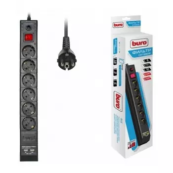 Сетевой фильтр Buro BU-SP1.8_USB_2A-B 1.8м (6 розеток) черный