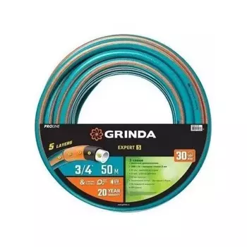 Шланг поливочный GRINDA EXPERT 5, 3/4? 50 м, 30 атм, пятислойный, текстильное армирование, PROLine (429007-3/4-50)