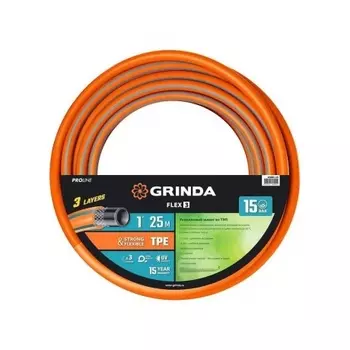 Шланг поливочный GRINDA FLEX 3, 1?, 25 м, 15 атм, из термоэластопласта, трёхслойный, армированный, гибкий, PROLine (429008-1-25)