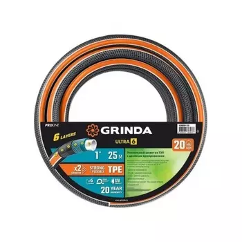 Шланг поливочный GRINDA ULTRA 6, 1?, 25 м, 20 атм, шестислойный, двойное армирование, PROLine (429009-1-25)