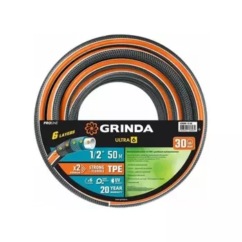 Шланг поливочный GRINDA ULTRA 6, 1/2?, 50 м, 30 атм, шестислойный, двойное армирование, PROLine (429009-1/2-50)