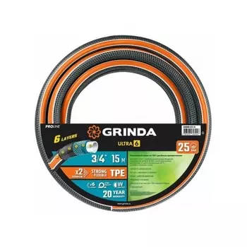 Шланг поливочный GRINDA ULTRA 6, 3/4?, 15 м, 25 атм, шестислойный, двойное армирование, PROLine (429009-3/4-15