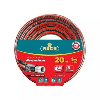 Шланг поливочный RACO PREMIUM, 1/2?, 20 м, 40 атм, пятислойный, усиленный двумя слоями армирования (40300-1/2-20)