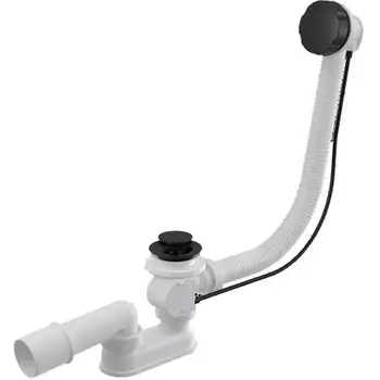 Сифон AlcaPlast A55BLACK-80 для ванны автомат комплект, черный-мат (длина троса - 80 см)