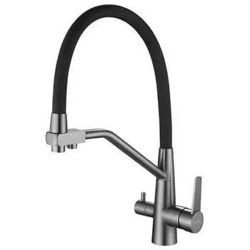 Смеситель для кухни Haiba с подключением фильтра воды, оружейная сталь (HB76822-3)