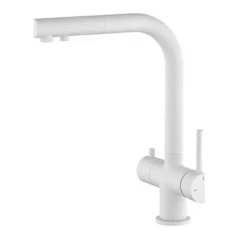 Смеситель для кухни с подключением фильтра и выдвижной лейкой Timo Saona белый матовый (2356/16FL)