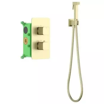 Смеситель TIMO встроенный с гигиеническим душем с термостатом золото матовое Petruma (5089/17SM)