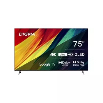Телевизор QLED Digma 75" DM-LED75UQB31 Google TV Frameless Metal черный/черный 4K Ultra HD 60Hz MEMC DVB-T DVB-T2 DVB-C DVB-S DVB-S2 USB WiFi Smart TV